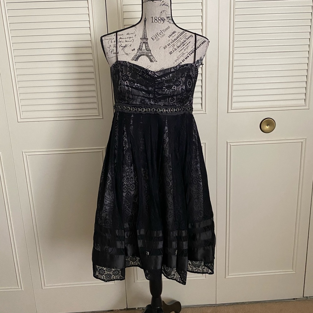Oleg Cassini little black lace beaded empire waist  Dress